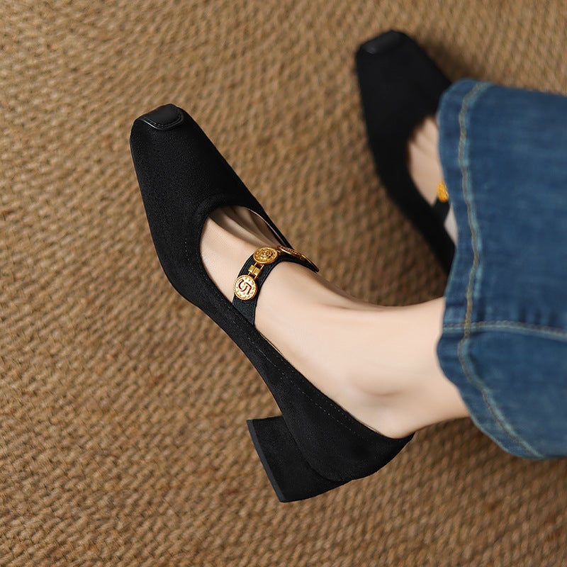 In The Spring Of 2025, Will Supply Comfortable Mid-Heel 31-43 Plus Size Shallow-Mouth Square Suede Shallow-Mouth Versatile Shoes - Image 2