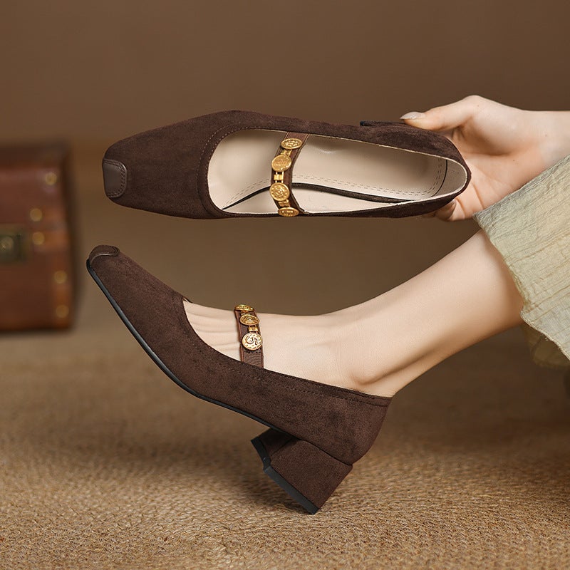 In The Spring Of 2025, Will Supply Comfortable Mid-Heel 31-43 Plus Size Shallow-Mouth Square Suede Shallow-Mouth Versatile Shoes - Image 5