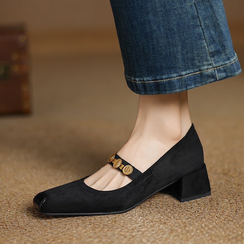 In The Spring Of 2025, Will Supply Comfortable Mid-Heel 31-43 Plus Size Shallow-Mouth Square Suede Shallow-Mouth Versatile Shoes - Image 4