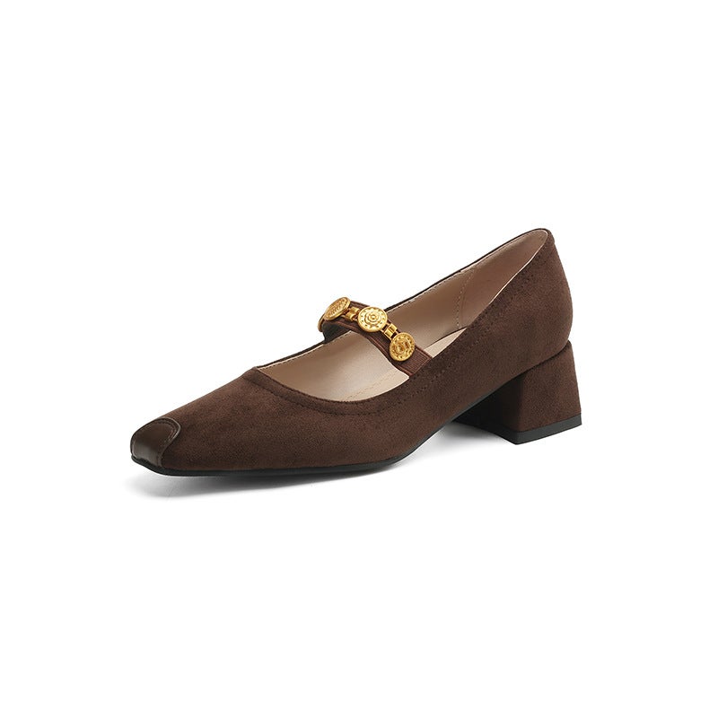In The Spring Of 2025, Will Supply Comfortable Mid-Heel 31-43 Plus Size Shallow-Mouth Square Suede Shallow-Mouth Versatile Shoes - Image 1