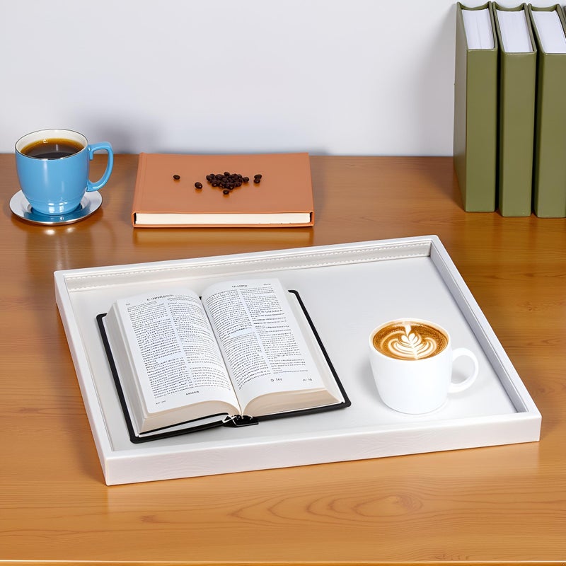 QAVOL 20 x 14 inches High-End Light Luxury Leather Rectangle Oversized Service Tray for Ottoman Tray, Coffee, Food, Family Dinner, Picnic, Party Essentials (Beige, 20 x 14 inch) - Image 2
