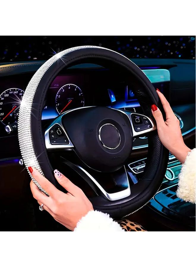 Purple White Rhinestone Steering Wheel Cover Anti Slip Faux Leather Grip For 15 Inch Car SUV - Image 3