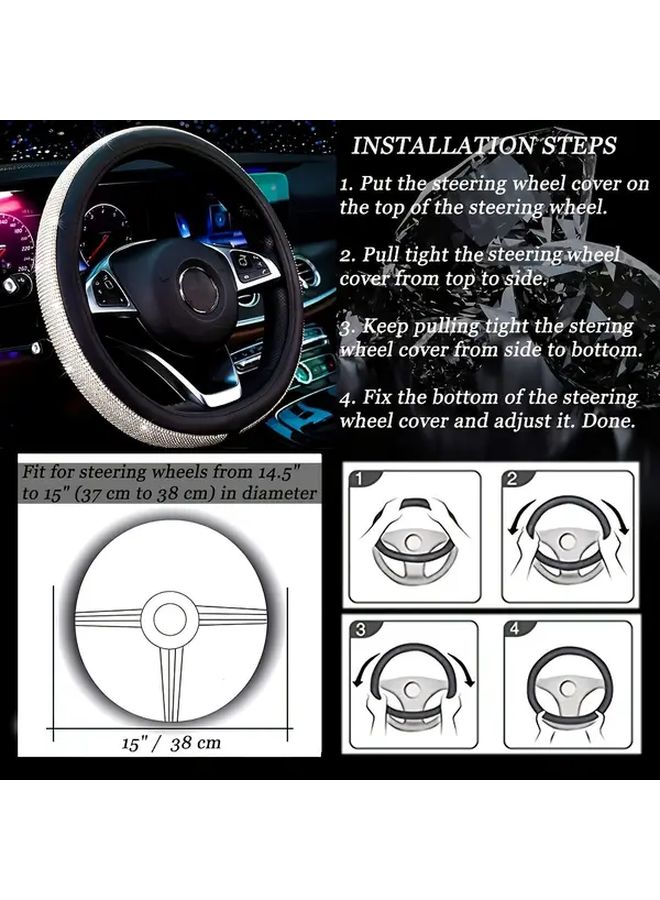 Purple White Rhinestone Steering Wheel Cover Anti Slip Faux Leather Grip For 15 Inch Car SUV - Image 2