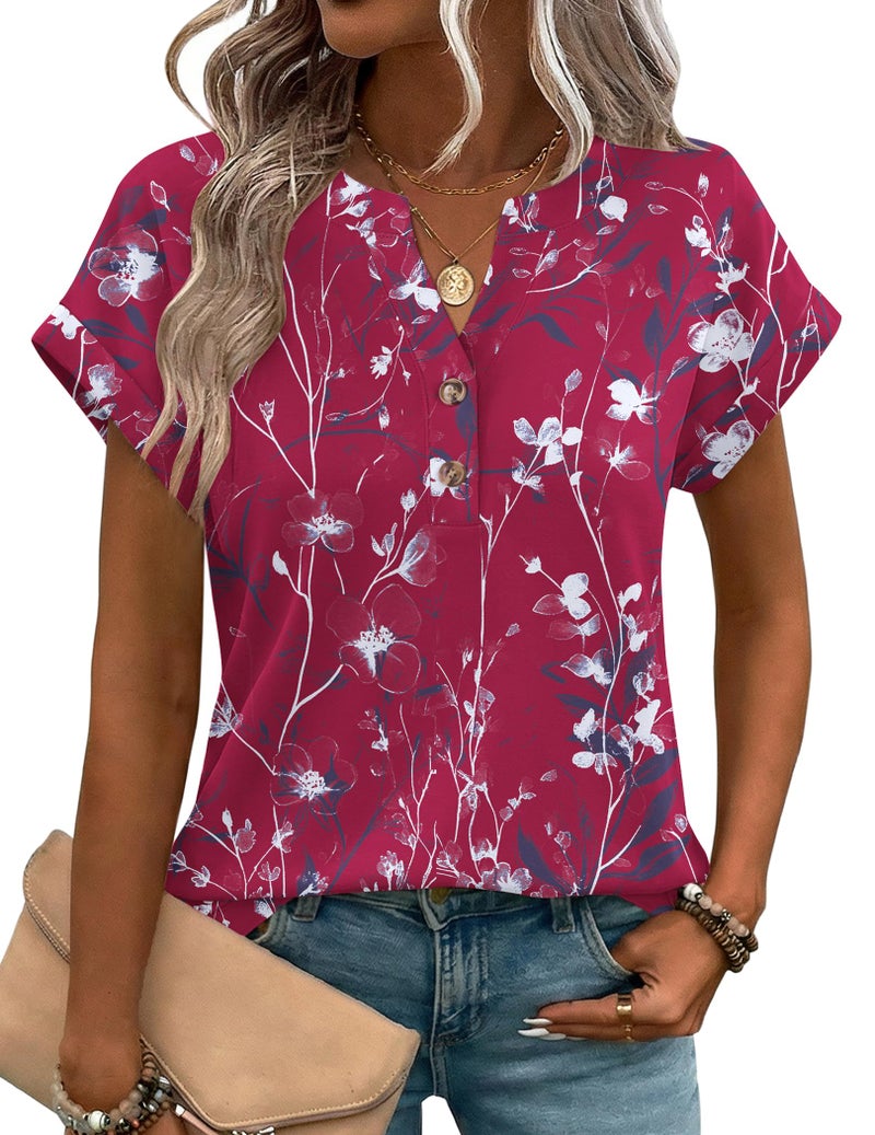 Zeagoo Blouses for Women Dressy Casual Short Sleeve Tops Button Down V Neck Shirts Summer Clothes S - Image 1