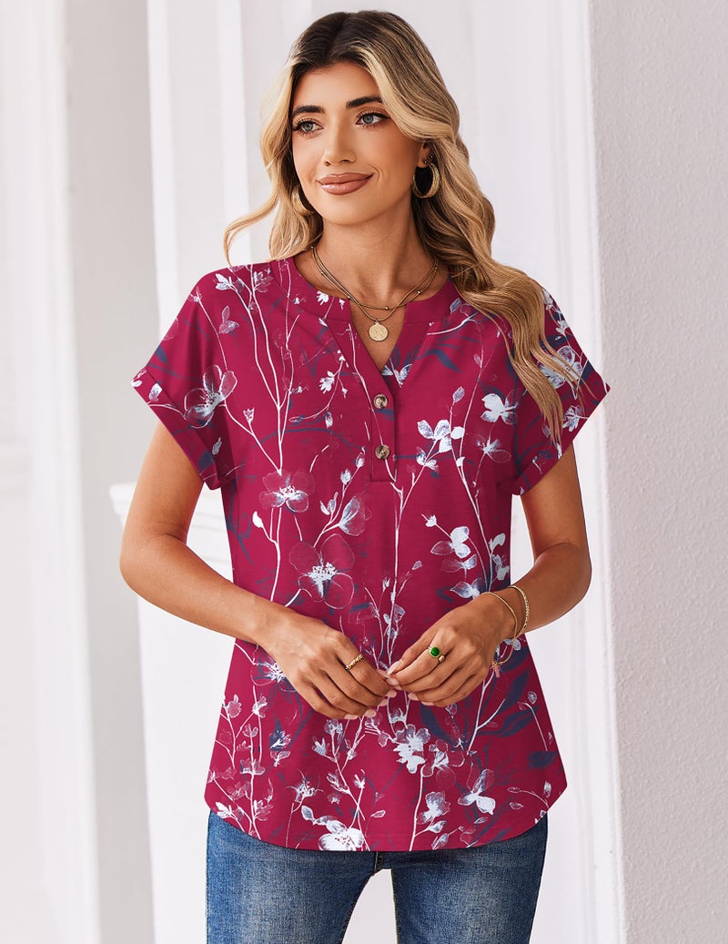 Zeagoo Blouses for Women Dressy Casual Short Sleeve Tops Button Down V Neck Shirts Summer Clothes S - Image 4