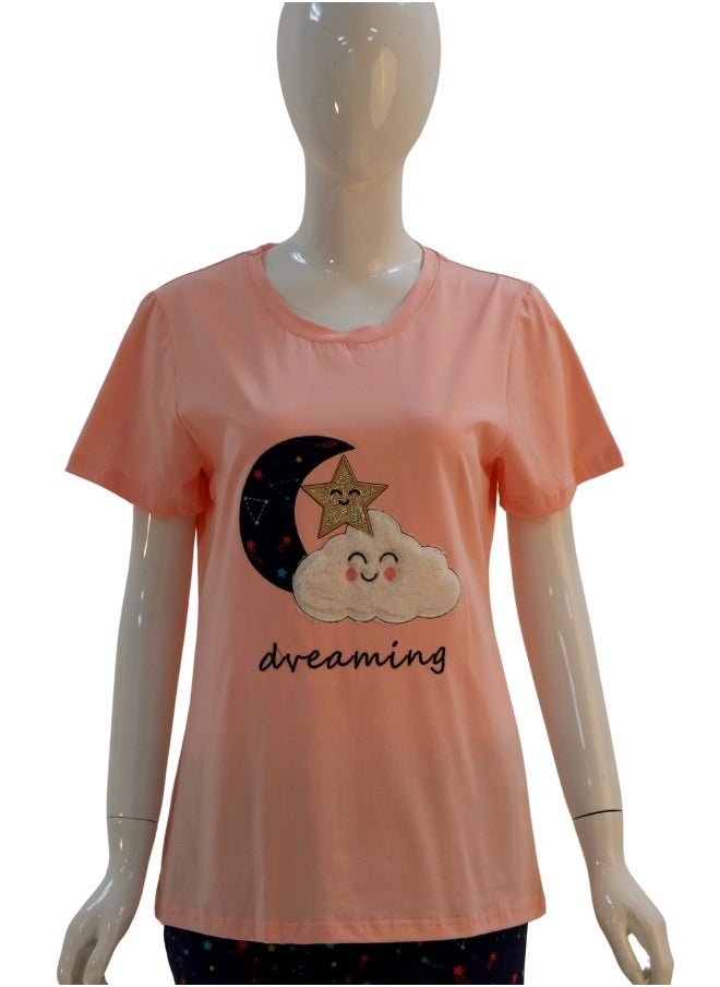 JOANNA - JOANNA Women's Dreaming Print Short Sleeve Shirt & Long Pants Pajama Set, Pink - Image 1