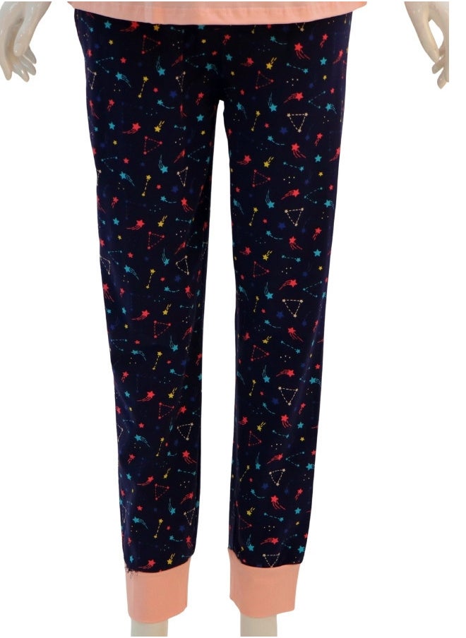 JOANNA - JOANNA Women's Dreaming Print Short Sleeve Shirt & Long Pants Pajama Set, Pink - Image 1