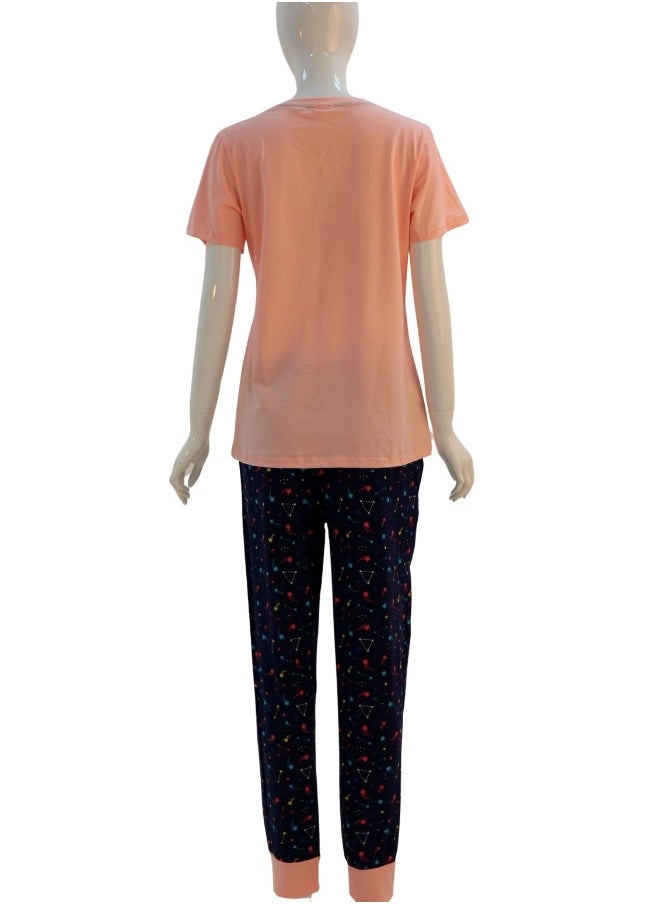 JOANNA - JOANNA Women's Dreaming Print Short Sleeve Shirt & Long Pants Pajama Set, Pink - Image 1