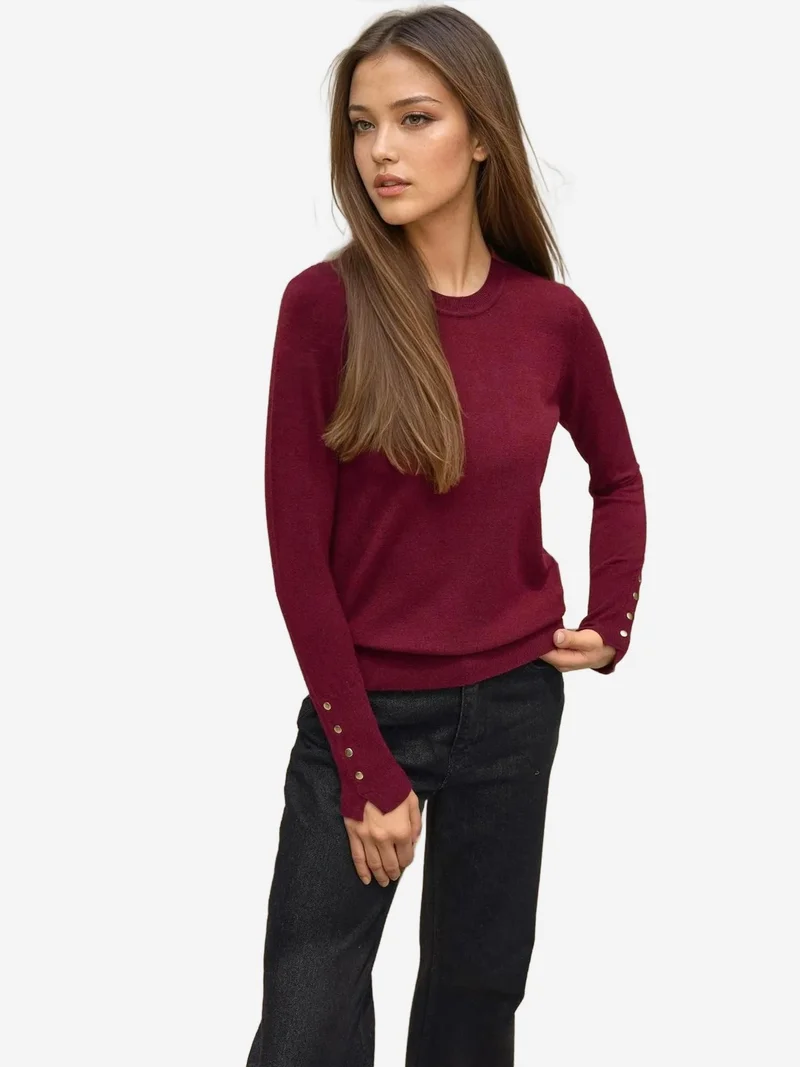 HICCUP Crew Neck Button Detailed Knit Sweater