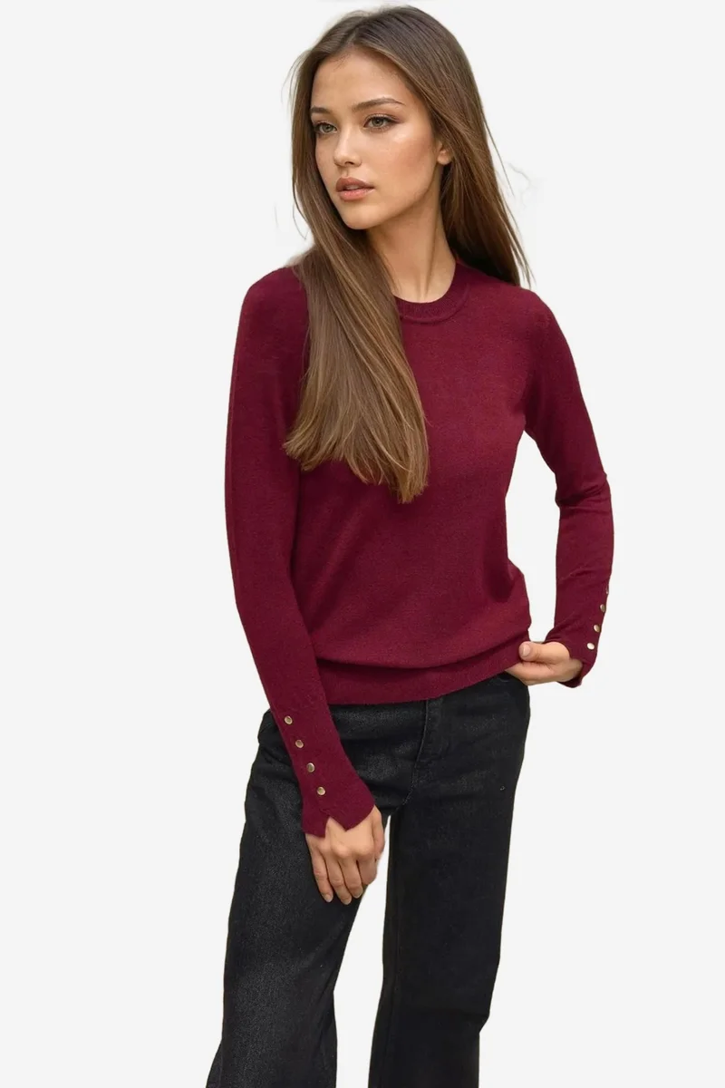 Crew Neck Button Detailed Knit Sweater