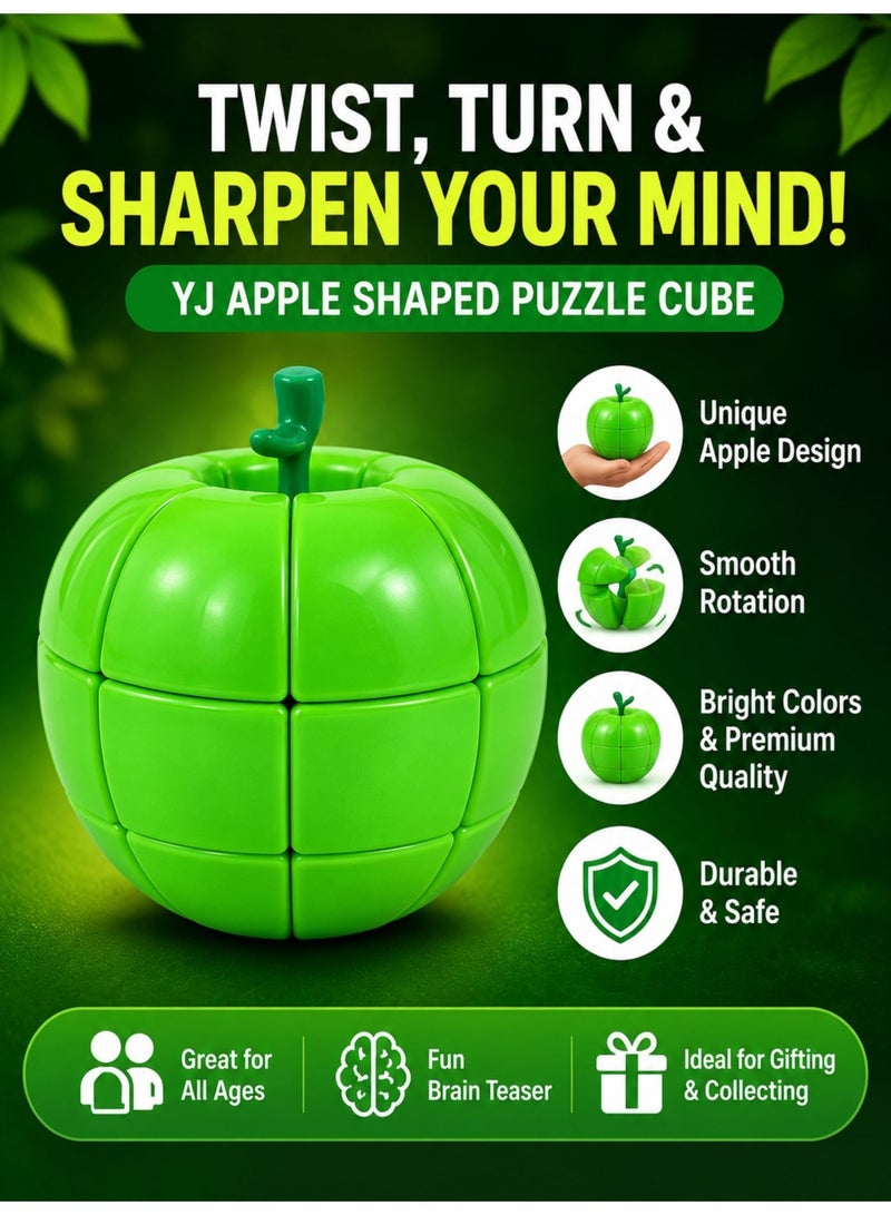 واي جيه مكعب السرعة Cubuzzle YJ Apple Cube 3x3 باللون الأخضر – لغز فريد على شكل فاكهة بدون ملصقات، دوران احترافي سلس، لعبة ذكاء ممتعة وهدية مميزة لعشاق الألغاز - Image 4