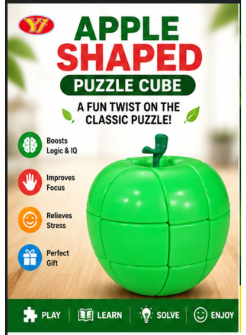 واي جيه مكعب السرعة Cubuzzle YJ Apple Cube 3x3 باللون الأخضر – لغز فريد على شكل فاكهة بدون ملصقات، دوران احترافي سلس، لعبة ذكاء ممتعة وهدية مميزة لعشاق الألغاز - Image 3