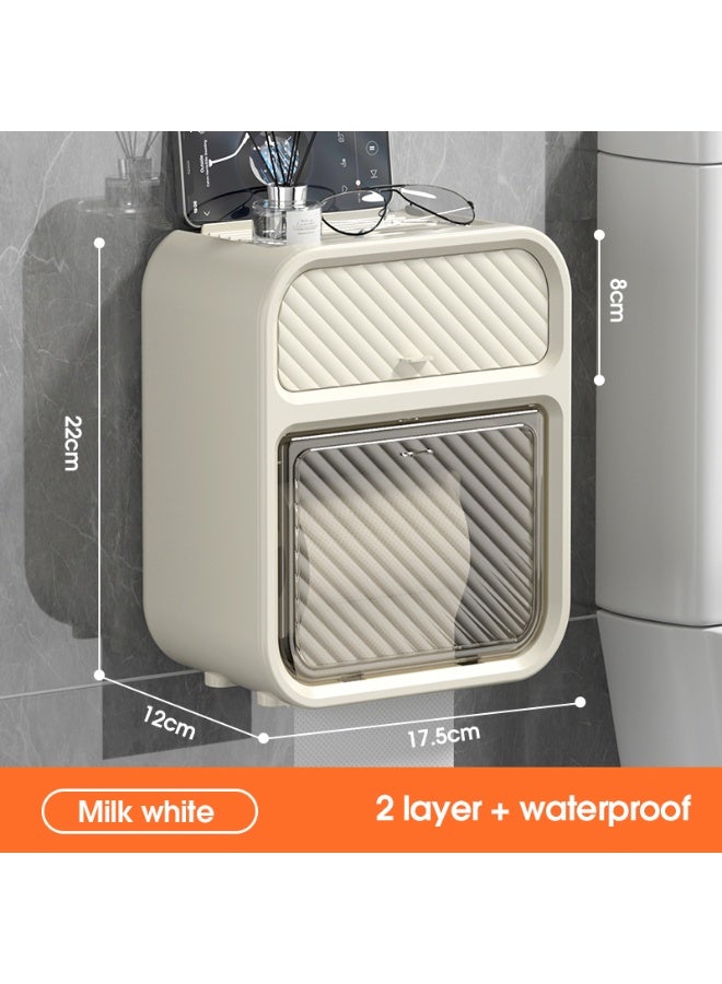 Noon East Tissue Box Cover Premium Hotel Series Clear PP Wall Mounted Facial Tissues Dispenser, Horizontal & Vertical for Bathroom, 17.5 x 12 x 22 cm, Milk White - Image 2