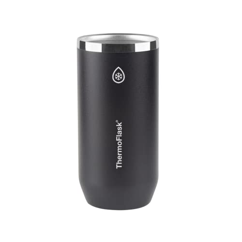 ThermoFlask Tall Can Cooler - 2-in-1 Insulated Can Cooler Cup - Durable Stainless Steel Cooler with Non-Slip Base - Dishwasher-Safe Beverage Can Cooler - 16 oz, Jet Black - Image 1