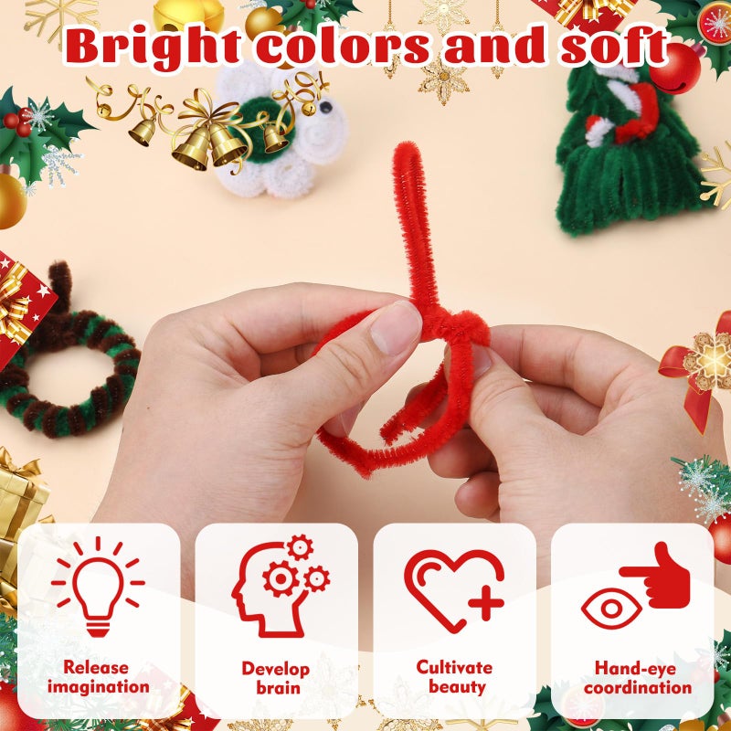 LOKUNN Pipe Cleaners, 200 Pcs White Pipe Cleaners Craft Set, Solid Color Chenille Stems, DIY Arts and Crafts with Adhesive Eyes and Storage Box, Christmas Halloween Decoration Art Supplies - Image 5