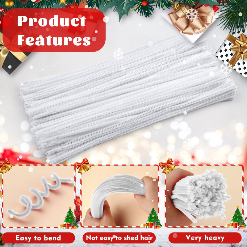 LOKUNN Pipe Cleaners, 200 Pcs White Pipe Cleaners Craft Set, Solid Color Chenille Stems, DIY Arts and Crafts with Adhesive Eyes and Storage Box, Christmas Halloween Decoration Art Supplies - Image 3