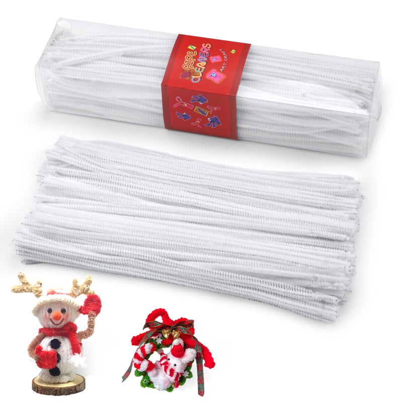 LOKUNN Pipe Cleaners, 200 Pcs White Pipe Cleaners Craft Set, Solid Color Chenille Stems, DIY Arts and Crafts with Adhesive Eyes and Storage Box, Christmas Halloween Decoration Art Supplies - Image 1