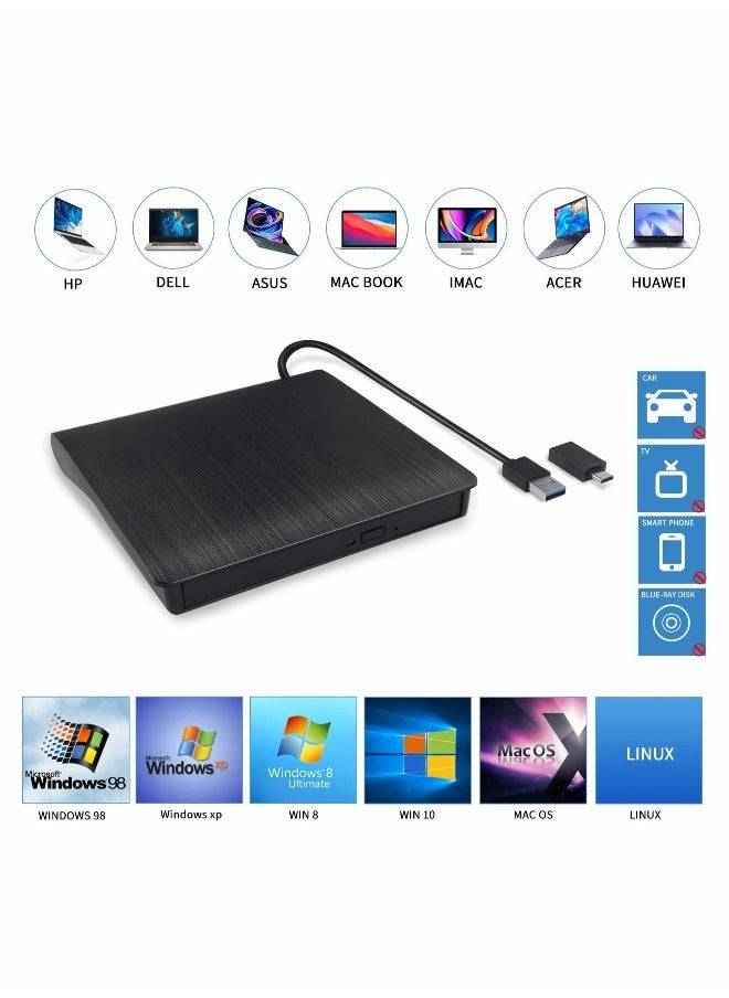 Generic - External DVD Drive USB 3.0 Type-C USB C Portable DVD Player for Laptop CD DVD +/-RW Disk Drive CD ROM Burner Writer CD/DVD Burner Reader Compatible with Laptop Desktop Windows Linux OS Apple MacBook - Image 1
