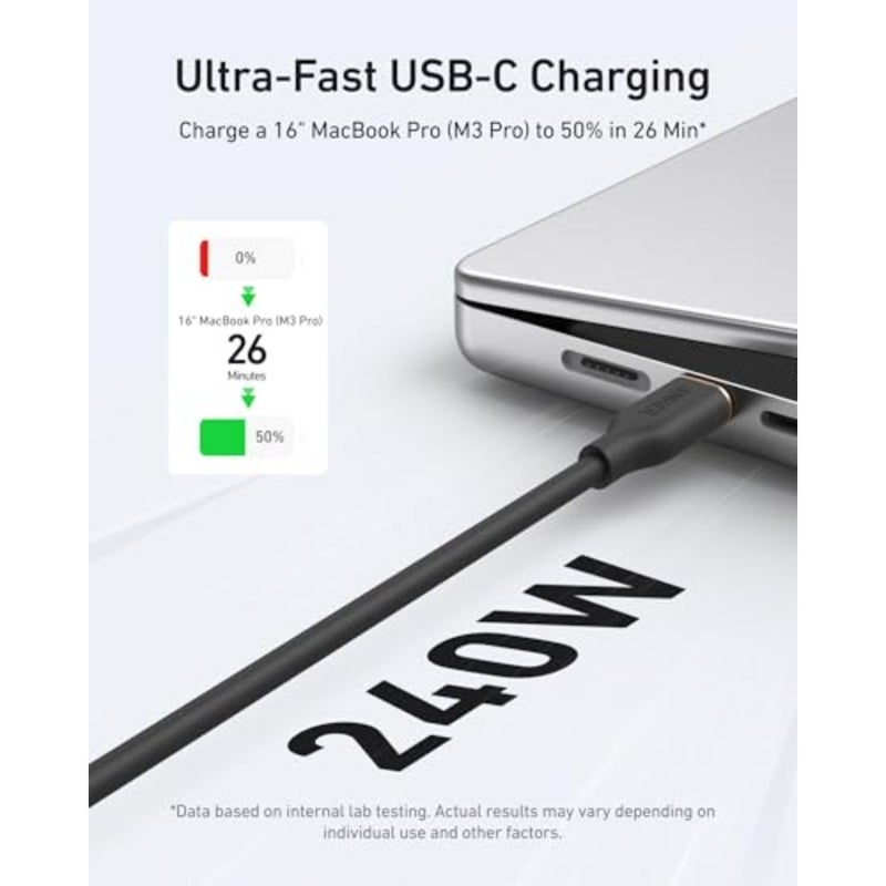 USB C Cable, 240W Type C Flow Cord, Fast Charging for iPhone17/ 16 Series, MacBook Pro 2020, Samsung Galaxy, and More USB 2.0, 6Feet - Image 4