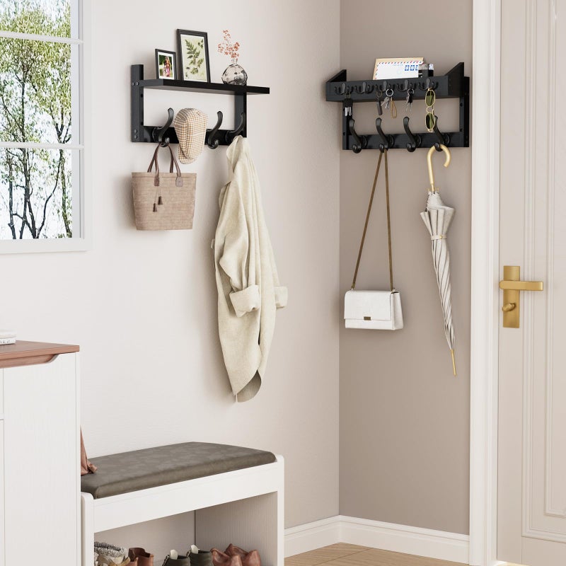 Evermagin 35" Coat Rack Wall Mount with Shelf, 4 in 1 Wall Mounted Coat and Key Hanger with 13 Hooks, Entryway Key Holder with Mail Holder for Living Room, Bedroom, Black - Image 3