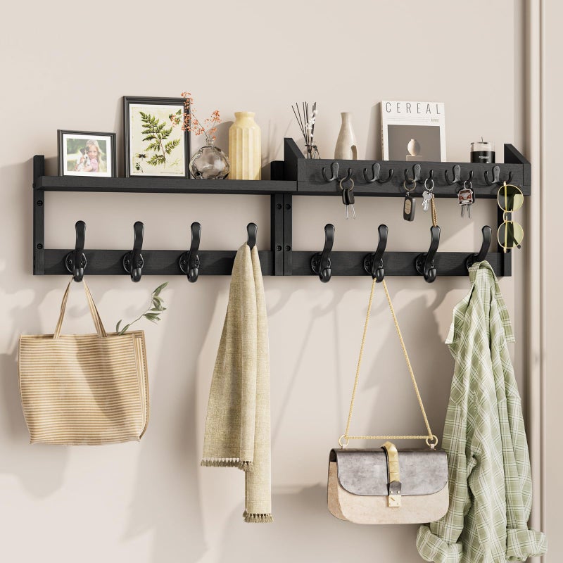 Evermagin 35" Coat Rack Wall Mount with Shelf, 4 in 1 Wall Mounted Coat and Key Hanger with 13 Hooks, Entryway Key Holder with Mail Holder for Living Room, Bedroom, Black - Image 1