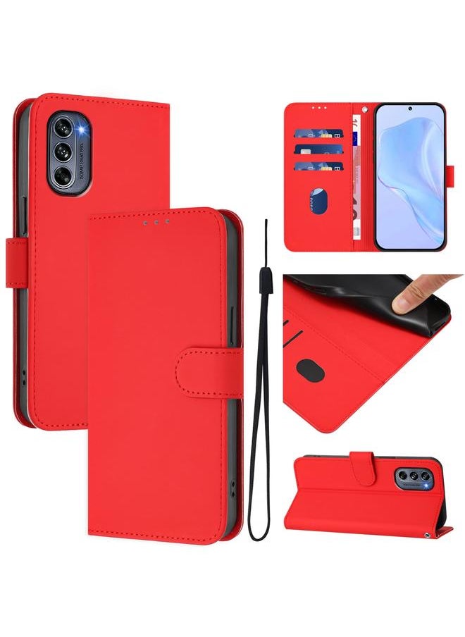 إيروريكس - جراب هاتف Motorola Moto G62 5G Global Skin Feel بلون سادة من الجلد مع حزام (أحمر) - Image 1