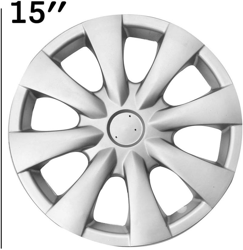 DEMULAX 15" 8-Spoke Silver Car Wheel Cover Hubcap Set - Image 2