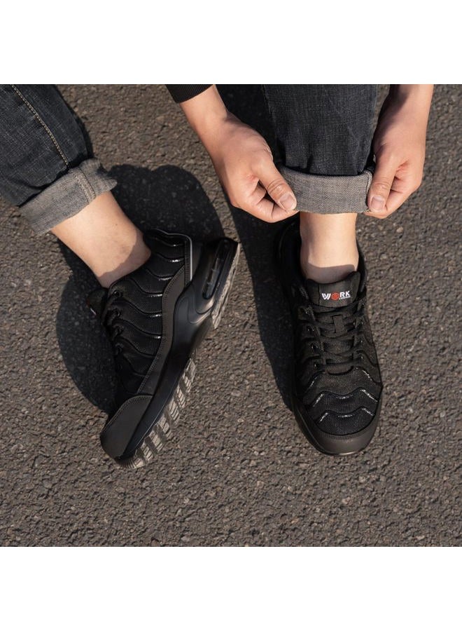 LARNMERN Steel Toe Shoes for Men Women Lightweight Puncture Proof Work Safety Sneakers Breathable Slip Resistant Tennis Shoe, Greyish Black, 12 Women/10.5 Men - Image 2