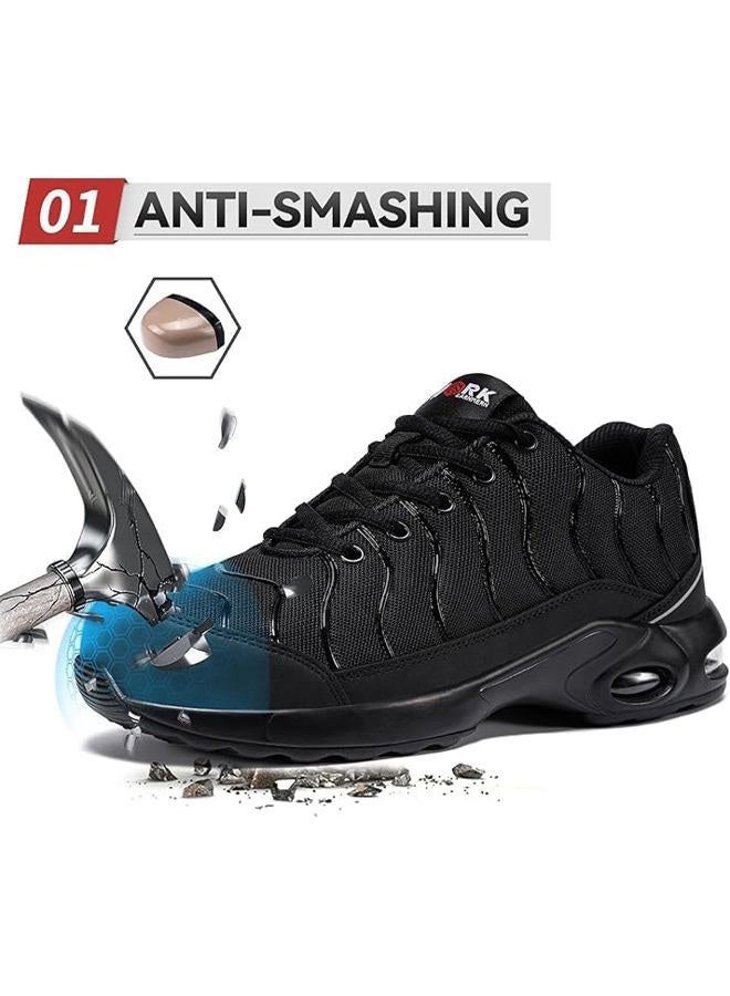 LARNMERN Steel Toe Shoes for Men Women Lightweight Puncture Proof Work Safety Sneakers Breathable Slip Resistant Tennis Shoe, Greyish Black, 12 Women/10.5 Men - Image 3