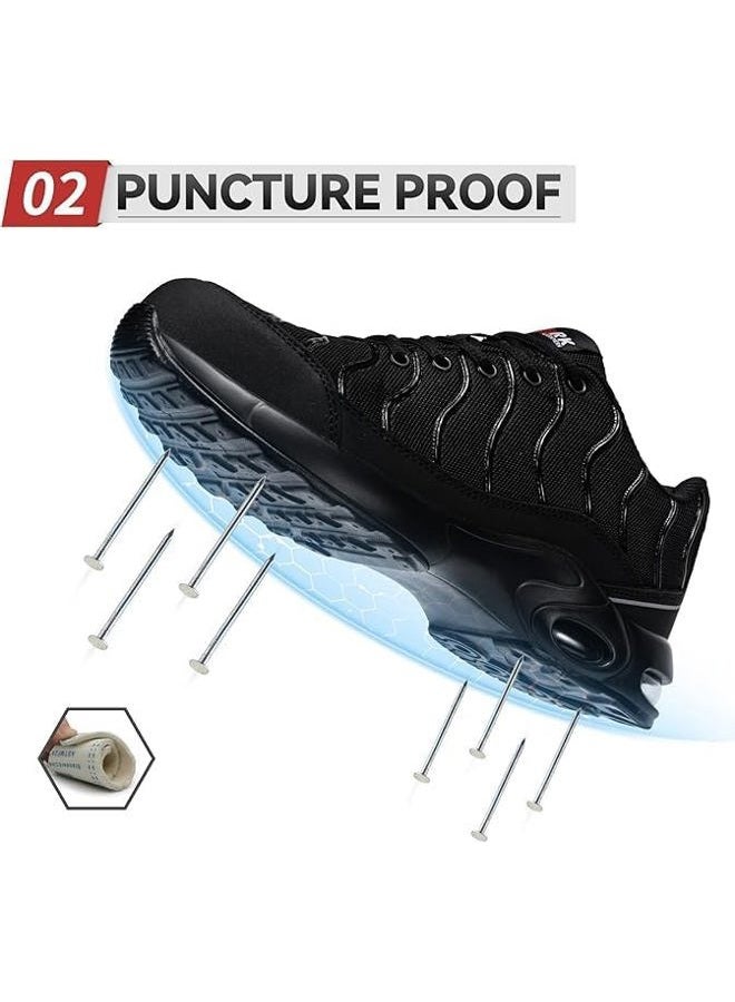 LARNMERN Steel Toe Shoes for Men Women Lightweight Puncture Proof Work Safety Sneakers Breathable Slip Resistant Tennis Shoe, Greyish Black, 12 Women/10.5 Men - Image 4