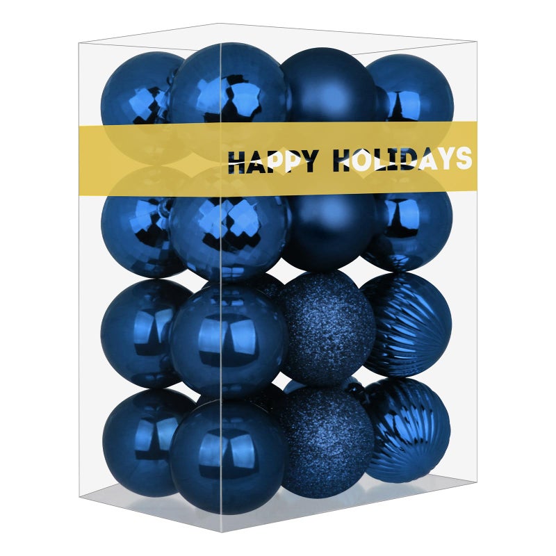 Navy Blue 25 Christmas Balls Christmas Tree Decoration Ornaments Shatterproof Hanging Balls for Birthday Halloween Holiday Wedding Decorations Set of 24pcs
