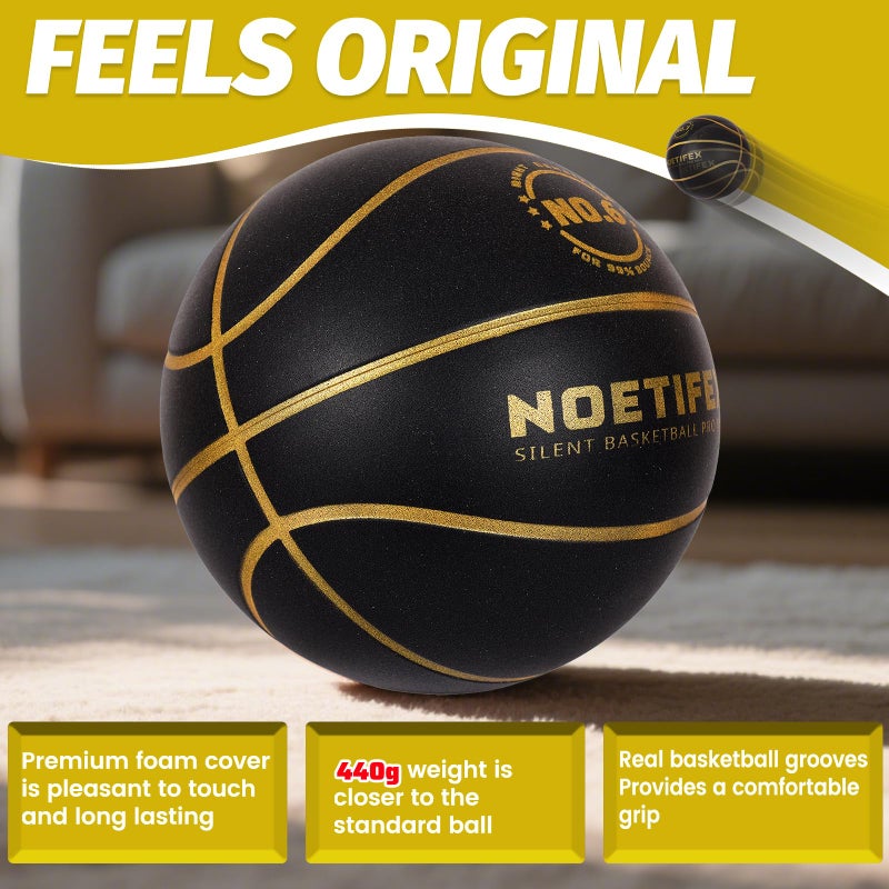 Noetifex Upgraded 580g Weighted Silent Basketball, High-Density Quiet Indoor Training Ball with Gift Box, Real Bounce Soft Material, Ideal for Home & Apartment Dribbling Practice (Black,Gold Size 6) - Image 4