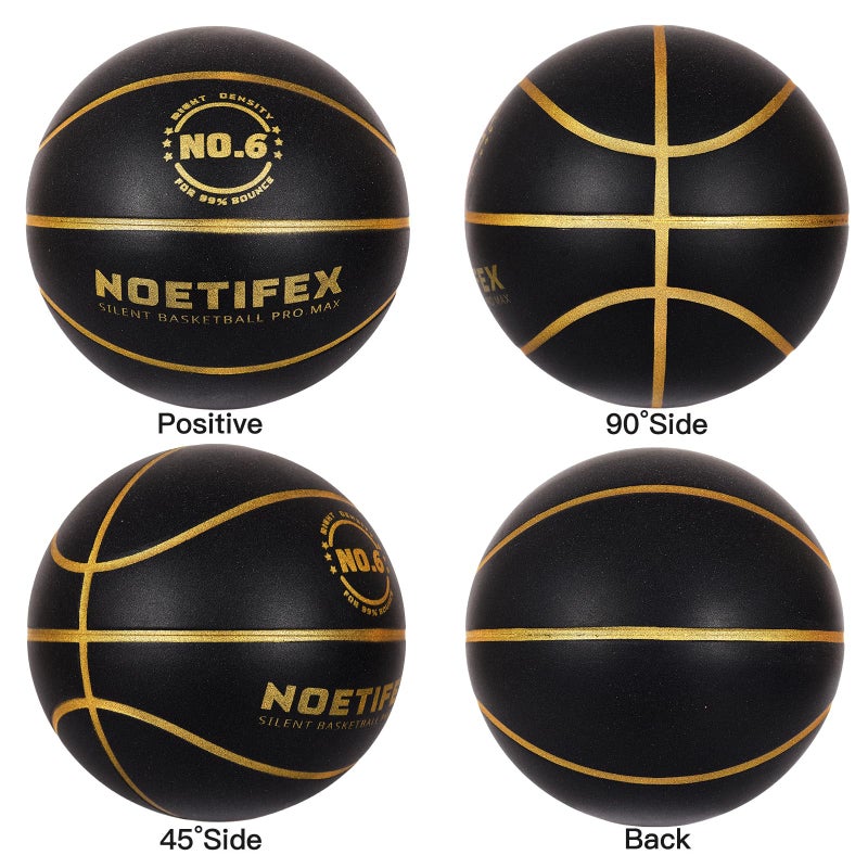 Noetifex Upgraded 580g Weighted Silent Basketball, High-Density Quiet Indoor Training Ball with Gift Box, Real Bounce Soft Material, Ideal for Home & Apartment Dribbling Practice (Black,Gold Size 6) - Image 2