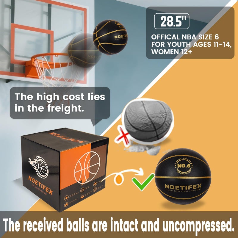 Noetifex Upgraded 580g Weighted Silent Basketball, High-Density Quiet Indoor Training Ball with Gift Box, Real Bounce Soft Material, Ideal for Home & Apartment Dribbling Practice (Black,Gold Size 6) - Image 3