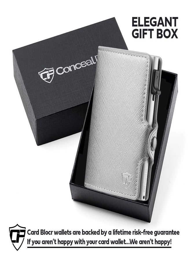 Conceal Plus Wallet for Men, Pop Up Wallet Credit Card Holder - RFID Blocking, Slim Minimalist Credit Card Case, Saffiano Platinum, slim, Minimalist - Image 5