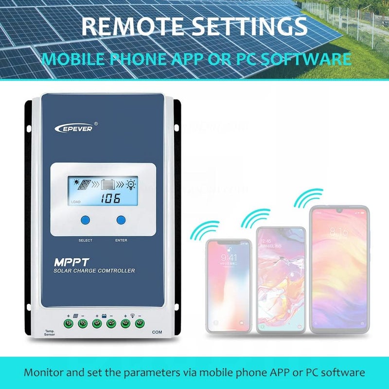 EPEVER MPPT Charge Controller 10A 12V/24V Auto Max PV 60V Solar Panel 130W/260W Regulator Charger with LCD Display Negative Ground for Gel Flooded Sealed LiFePO4 (MPPT 10A) - Image 5
