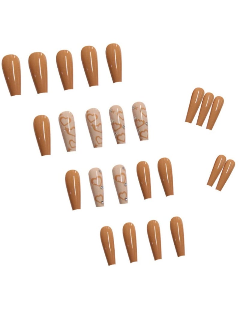 KASTWAVE Extra Long Press on Nails Coffin, Long Fake Nails Rhinestone Nails LOVE Style Design, Artificial Glossy Acrylic Ballerina Press on Nails for Women and Girls(48 Pcs ) - Image 3