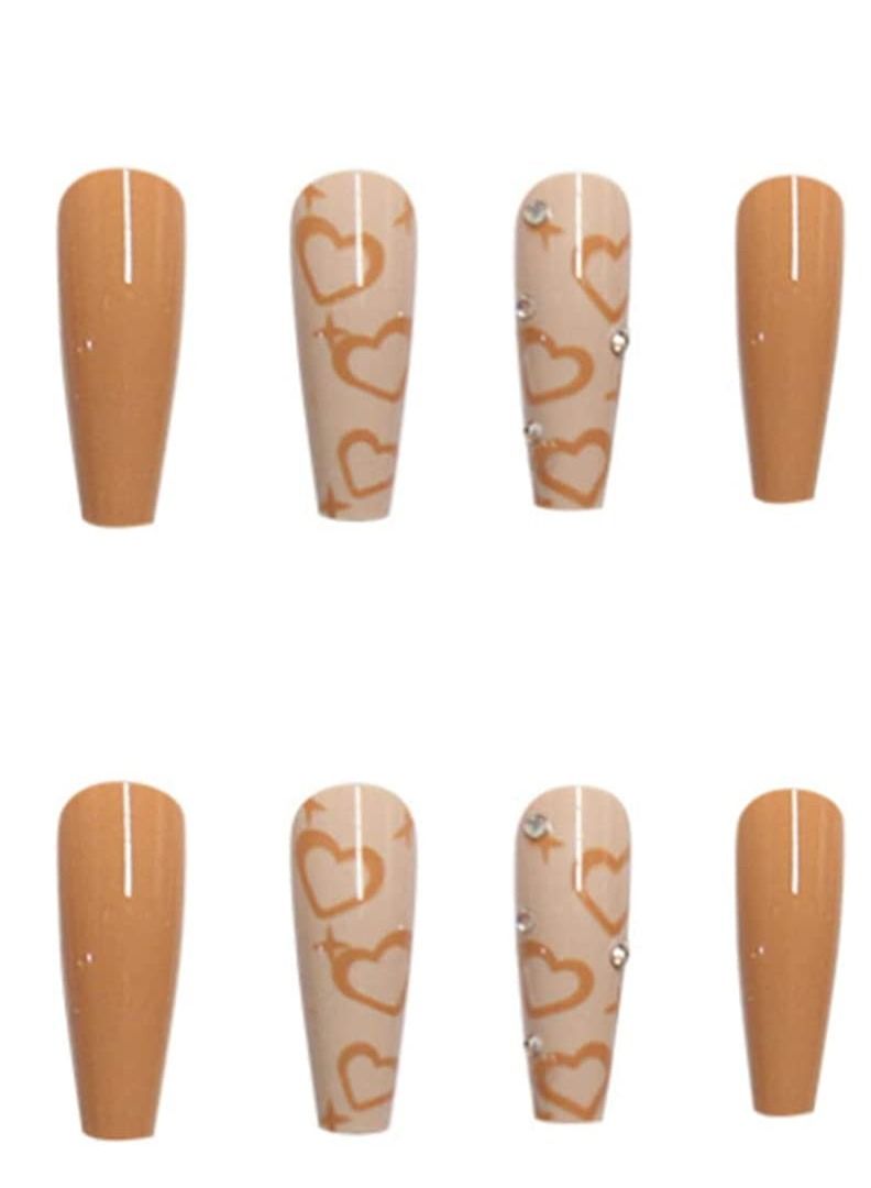 KASTWAVE Extra Long Press on Nails Coffin, Long Fake Nails Rhinestone Nails LOVE Style Design, Artificial Glossy Acrylic Ballerina Press on Nails for Women and Girls(48 Pcs ) - Image 5