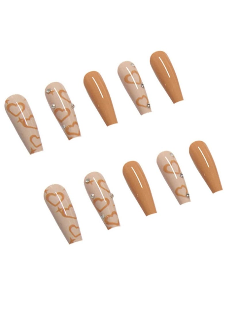 KASTWAVE Extra Long Press on Nails Coffin, Long Fake Nails Rhinestone Nails LOVE Style Design, Artificial Glossy Acrylic Ballerina Press on Nails for Women and Girls(48 Pcs ) - Image 4