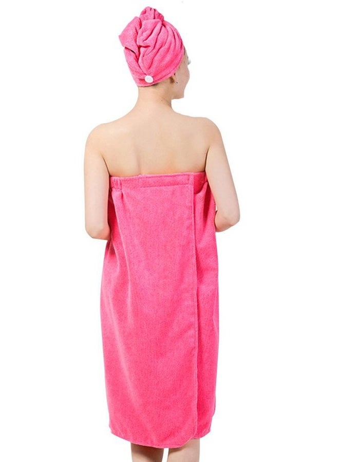 Queena Women Microfiber Bath Towel Wrap & Hair Turban Adjustable Spa Shower Cover Up,Pink - Image 5