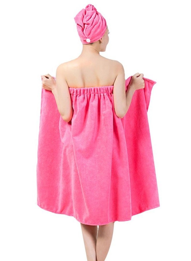 Queena Women Microfiber Bath Towel Wrap & Hair Turban Adjustable Spa Shower Cover Up,Pink - Image 1