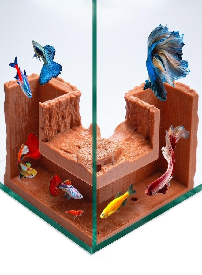 NUPICK Brown Aquarium Cave for Corners, PETG 3D Printed Fish Tank Cave Hideout with Smooth Surface, Natural Wood-Like Aquarium Tunnel, Fish Tank Decor for Bettas, Shrimp, Corys, Loaches, Snails - Image 1