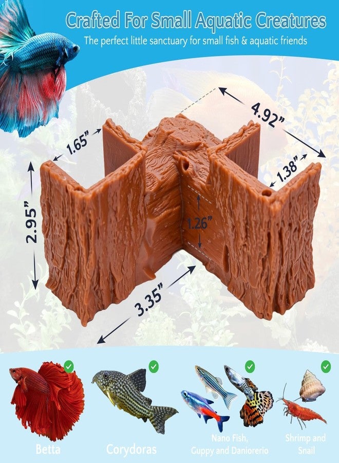 NUPICK Brown Aquarium Cave for Corners, PETG 3D Printed Fish Tank Cave Hideout with Smooth Surface, Natural Wood-Like Aquarium Tunnel, Fish Tank Decor for Bettas, Shrimp, Corys, Loaches, Snails - Image 2