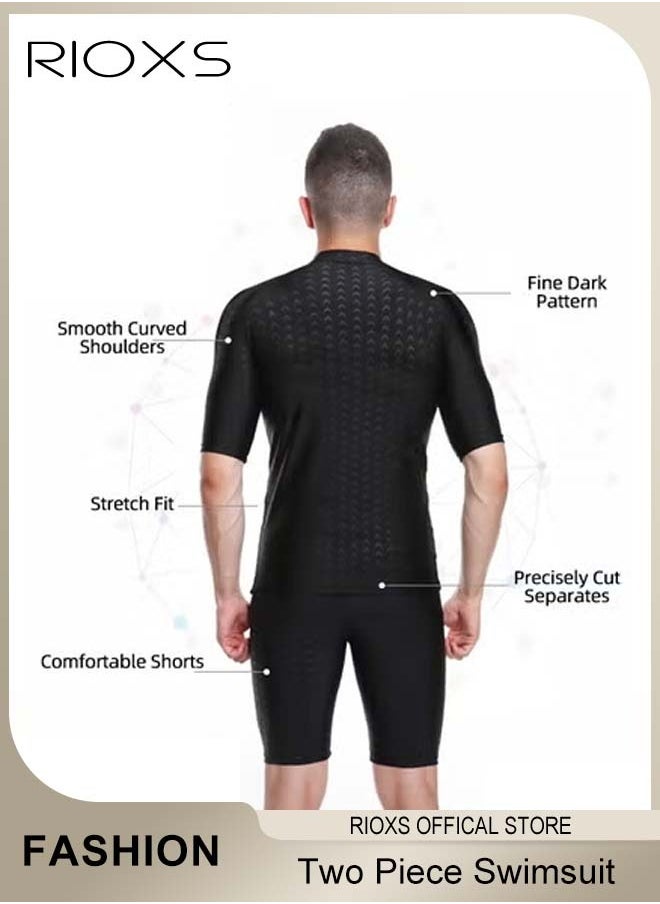 RIOXS - Men's Two Piece Rash Guard Swimsuit, Comfy Swimming Tops And Shorts, Water Sport Swimsuit, Sun Protection Bathing Suits, Short Sleeve Swimwear, Men's Swim Top And Trunks For Beach Swimming Surfing - Image 1