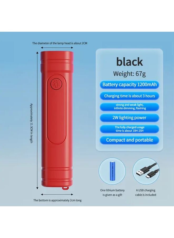 مصباح يدوي أحمر بعيد المدى عالي السطوع بشحن منفذ USB نوع C وبطارية 1200 مللي أمبير - Image 1