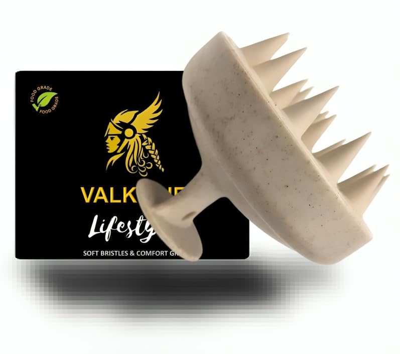 Valkyrie فرشاة شامبو لتدليك فروة الرأس، جسم من قش القمح مع شعيرات سيليكون ناعمة، مقشر فروة الرأس، مقشر فروة الرأس | إزالة القشرة، يمنع تساقط الشعر للرجال والنساء (أبيض عتيق) - Image 1