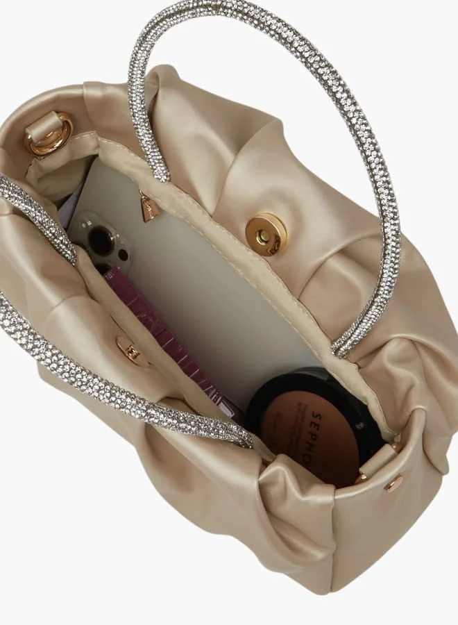 Flora Bella By Shoexpress Women's Logo Detail Tote Bag with Embellished Top Handles