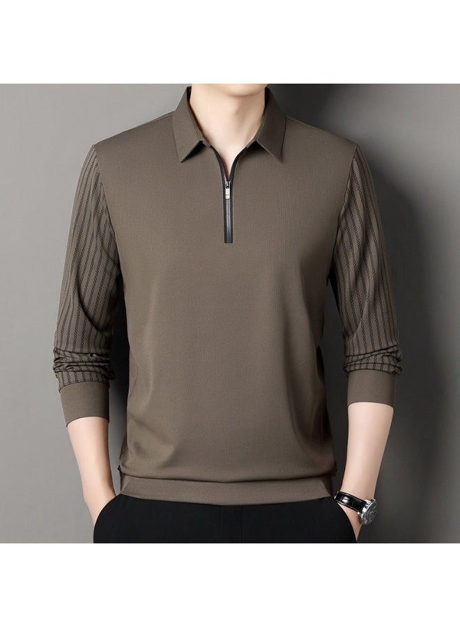 Long Sleeve Polo Shirt Casual Zipper  Men's T-Shirt Fashionable Turn-down Collar  - Image 1