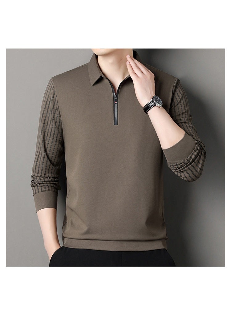 Long Sleeve Polo Shirt Casual Zipper  Men's T-Shirt Fashionable Turn-down Collar  - Image 2