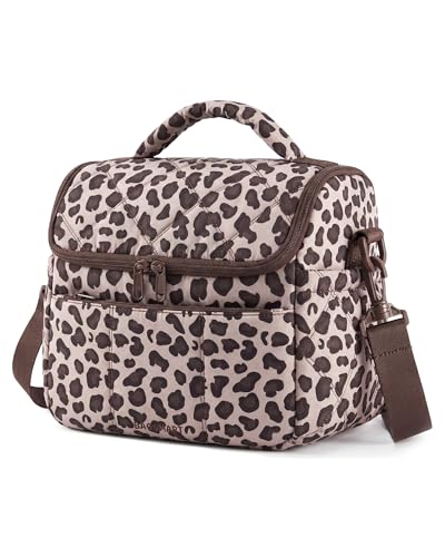 BAGSMART Insulated Lunch Bags for Women Cute Quilted Lunch Box Lightweight Puffy Padded Waterproof Lunch Tote Reusable Lunch Cooler for Work Picnic Travel Leopard - Image 1